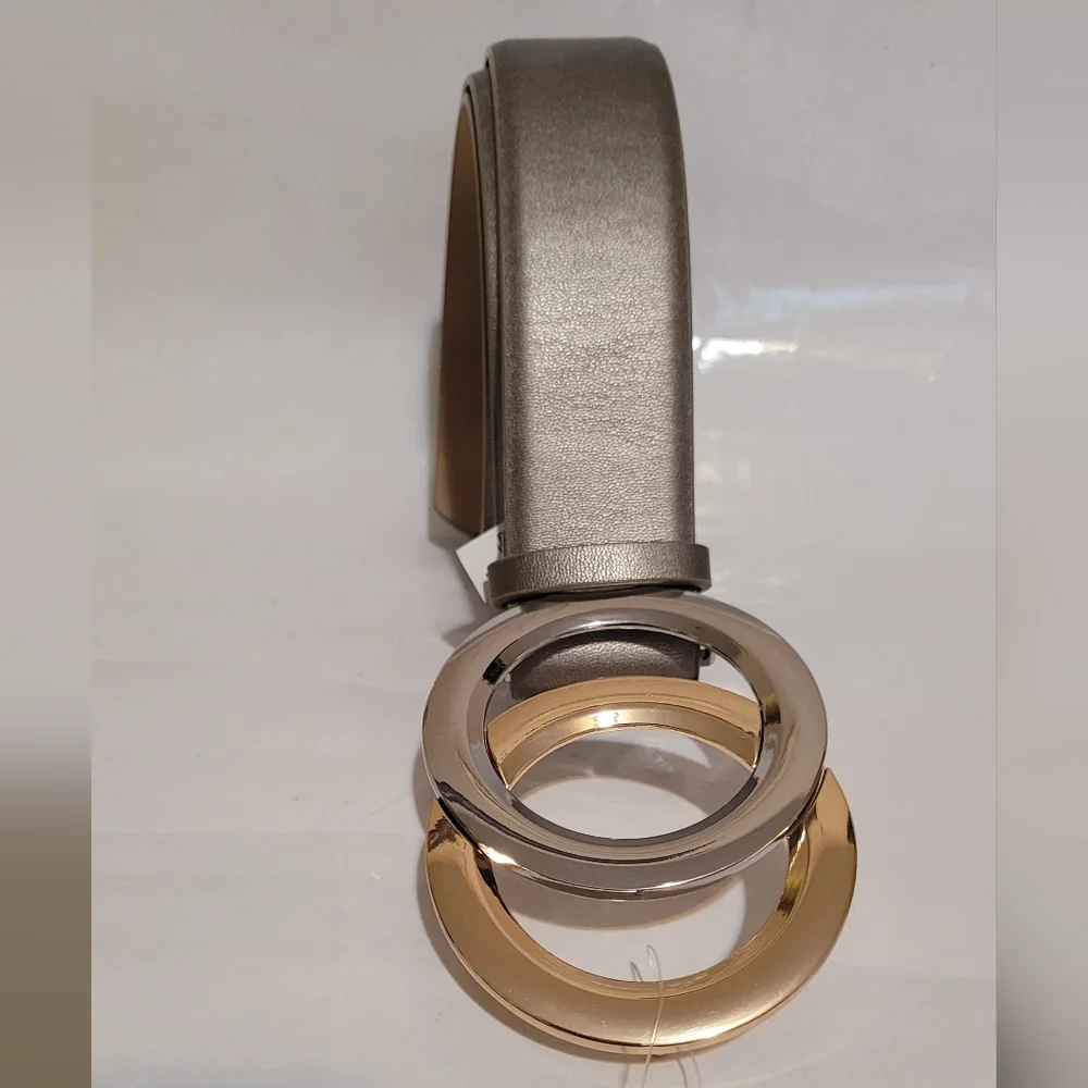 INC International Concepts belt Two tone Dbl Circle Buckle Pewter Sz Small New